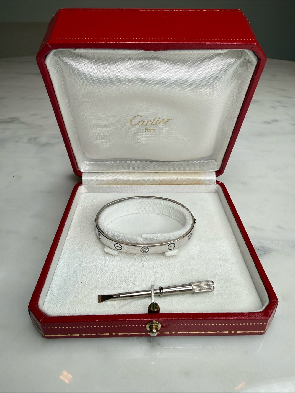 Cartier White Gold Bracelet with Red Box